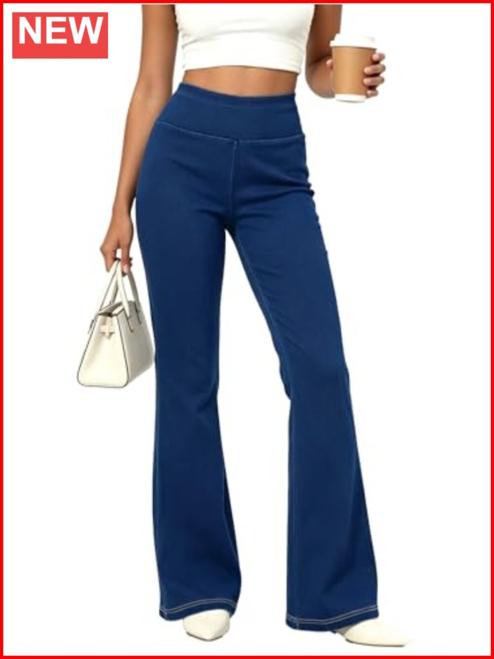 Women's Pull On Flare Jeans High Rise Stretchy Denim Bell Bottom Pants